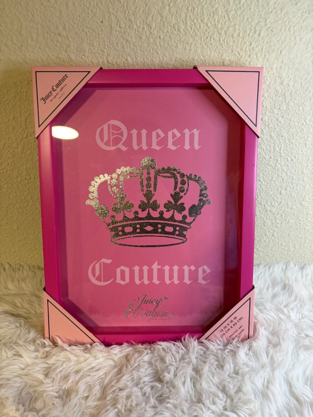 Juicy Couture Pink Glitter Framed Wall Art 12x16 Set of 3 Y2K McBling NWT - Picture 3 of 6